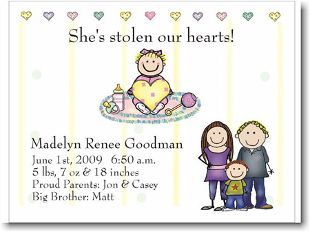 Pen At Hand Stick Figures Birth Announcements - Stolen Hearts